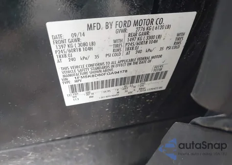 2015 Ford Explorer Xlt из США, поврежденный, VIN 1FM5K8D80FGA94178